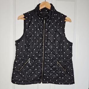 Talbot's Quilted Puffer Vest Size Lp Petites Womens Lightweight Black Polka Dot